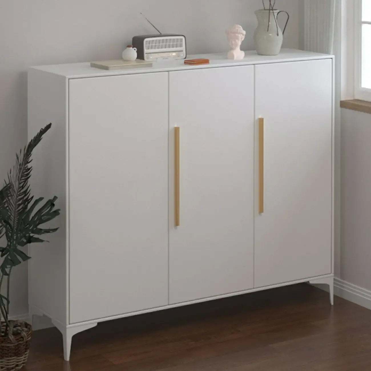 Modern White-Gray Metal Hallway Shoe Storage Cabinet