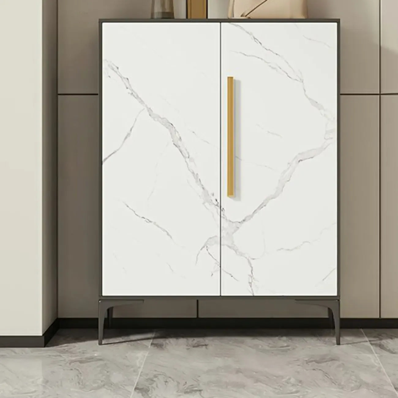 Modern White-Gray Metal Hallway Shoe Storage Cabinet