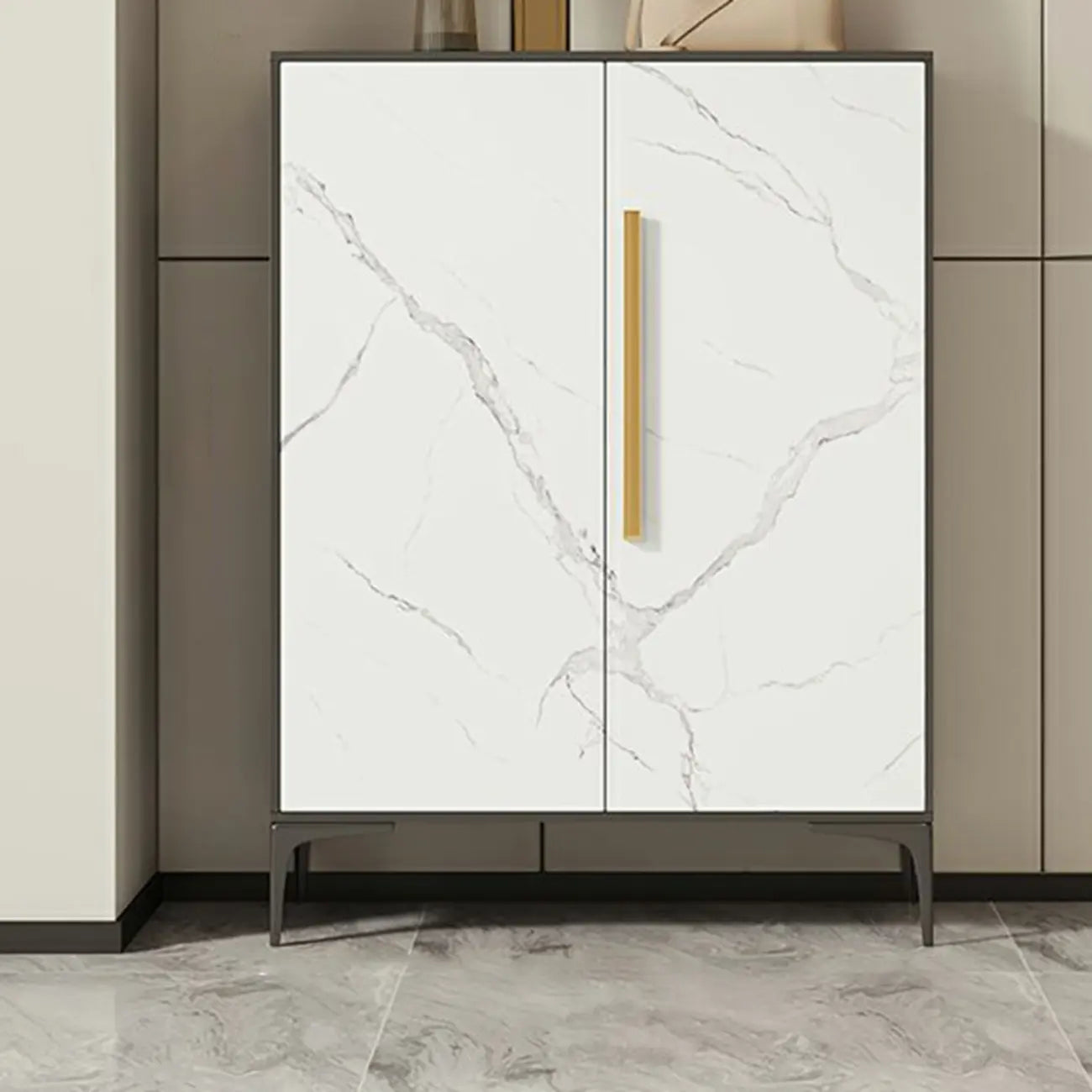 Modern White-Gray Metal Hallway Shoe Storage Cabinet