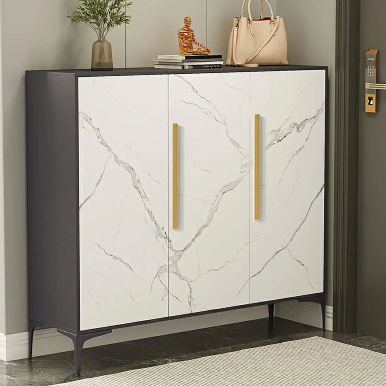 Modern White-Gray Metal Hallway Shoe Storage Cabinet