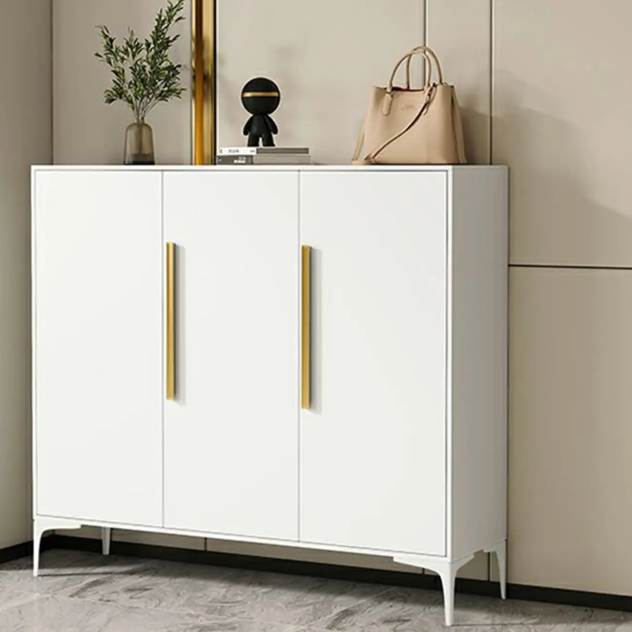 Modern White-Gray Metal Hallway Shoe Storage Cabinet