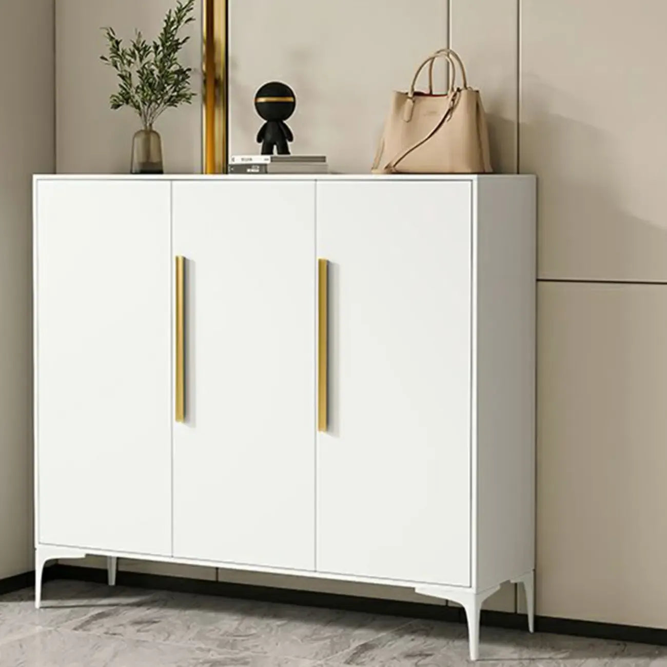 Modern White-Gray Metal Hallway Shoe Storage Cabinet