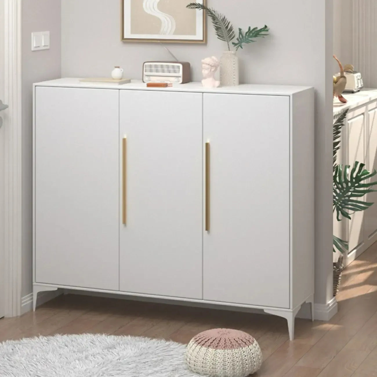 Modern White-Gray Metal Hallway Shoe Storage Cabinet