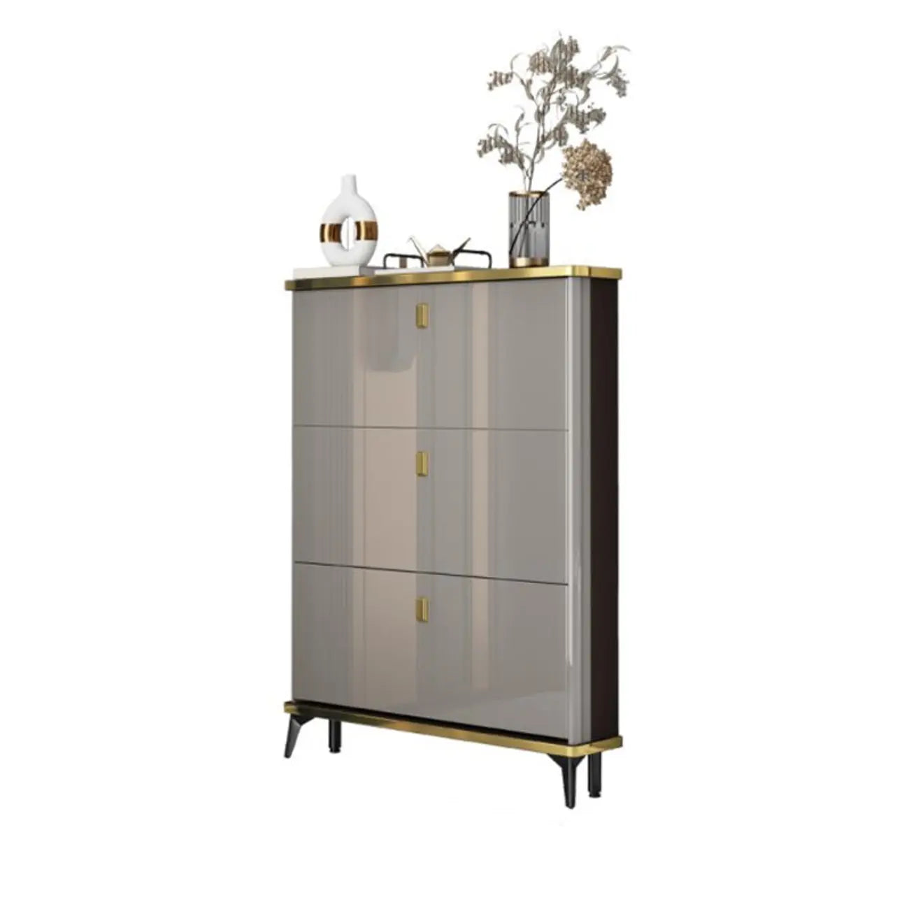 Grey Wooden Drop Front Shoe Cabinet for Entryway