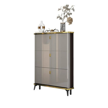 Grey Wooden Drop Front Shoe Cabinet for Entryway