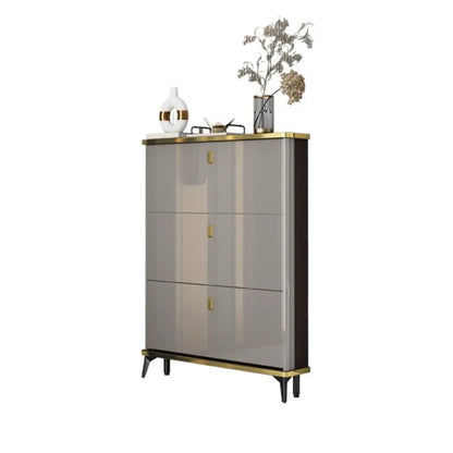 Grey Wooden Drop Front Shoe Cabinet for Entryway