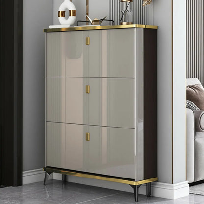 Grey Wooden Drop Front Shoe Cabinet for Entryway