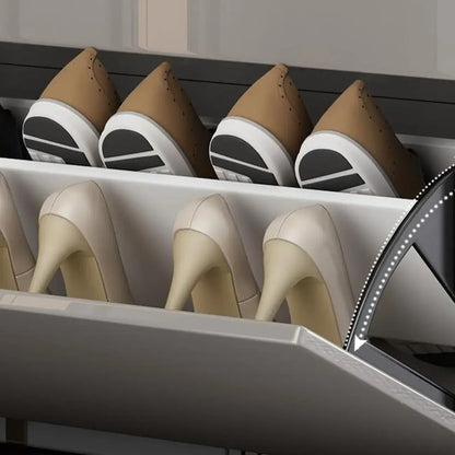 Grey Wooden Drop Front Shoe Cabinet for Entryway