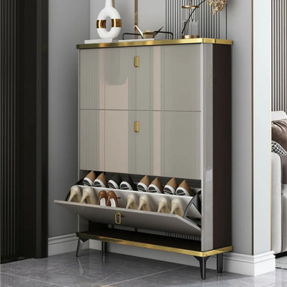 Grey Wooden Drop Front Shoe Cabinet for Entryway