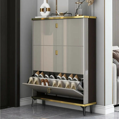 Grey Wooden Drop Front Shoe Cabinet for Entryway