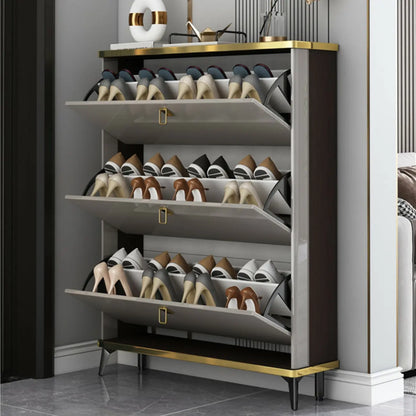 Grey Wooden Drop Front Shoe Cabinet for Entryway