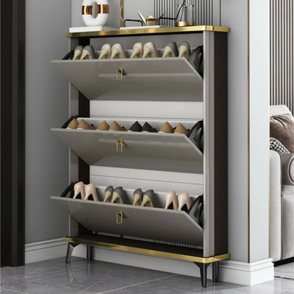 Grey Wooden Drop Front Shoe Cabinet for Entryway