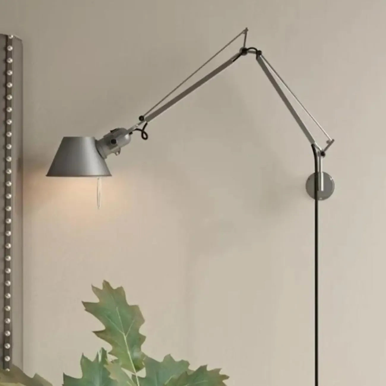 Industrial Silver Aluminum Adjustable Swing Arm Wall Light