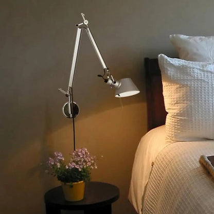 Industrial Silver Aluminum Adjustable Swing Arm Wall Light