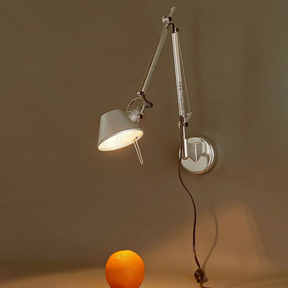 Industrial Silver Aluminum Adjustable Swing Arm Wall Light