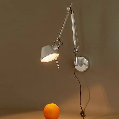 Industrial Silver Aluminum Adjustable Swing Arm Wall Light