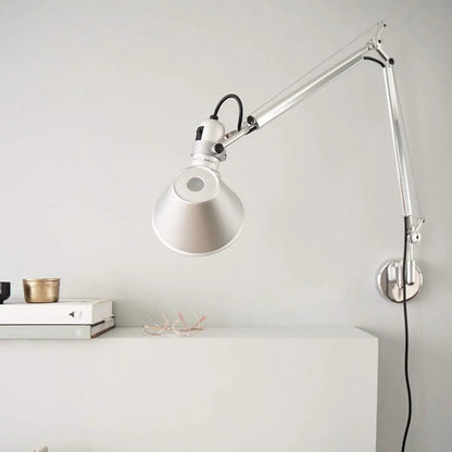 Industrial Silver Aluminum Adjustable Swing Arm Wall Light