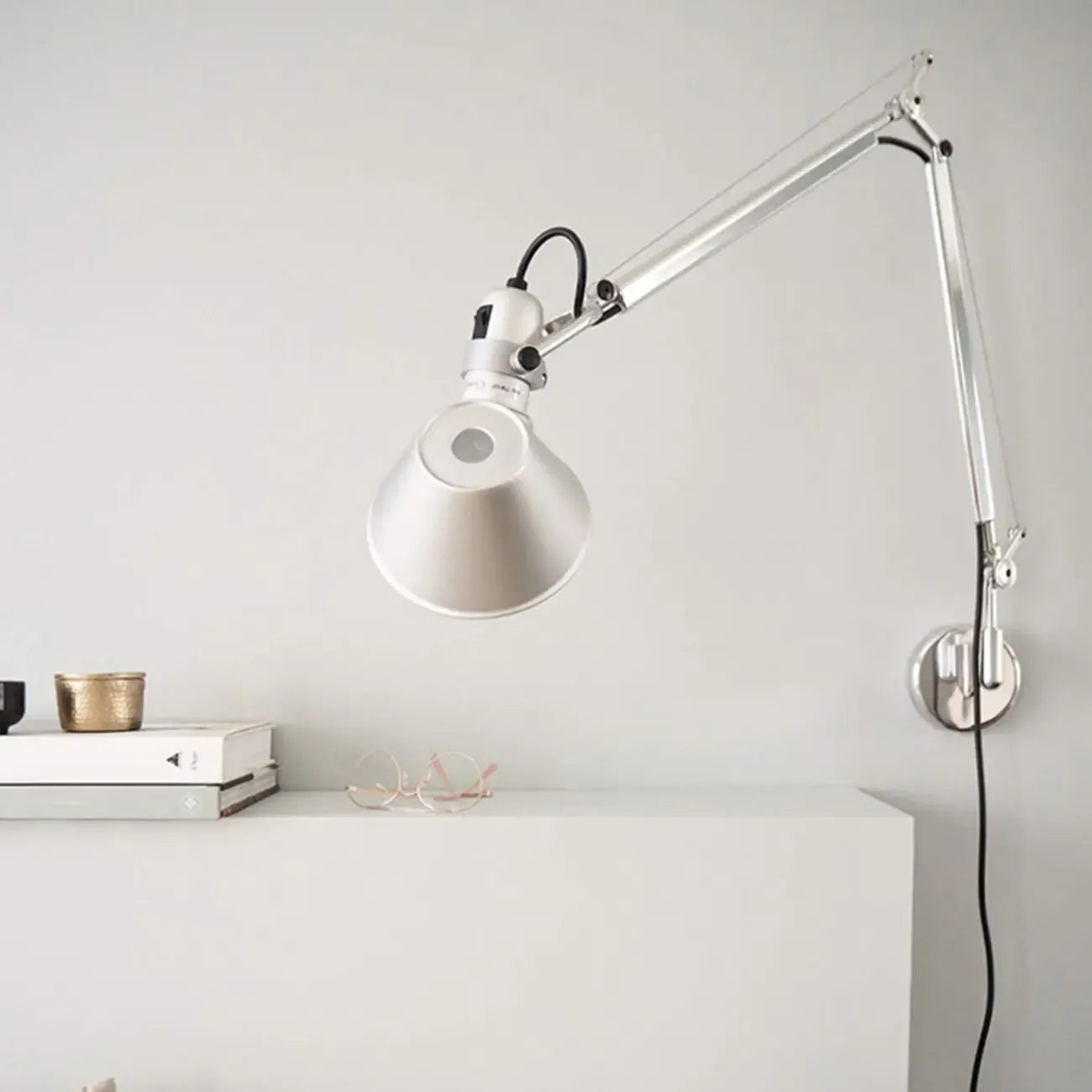 Industrial Silver Aluminum Adjustable Swing Arm Wall Light