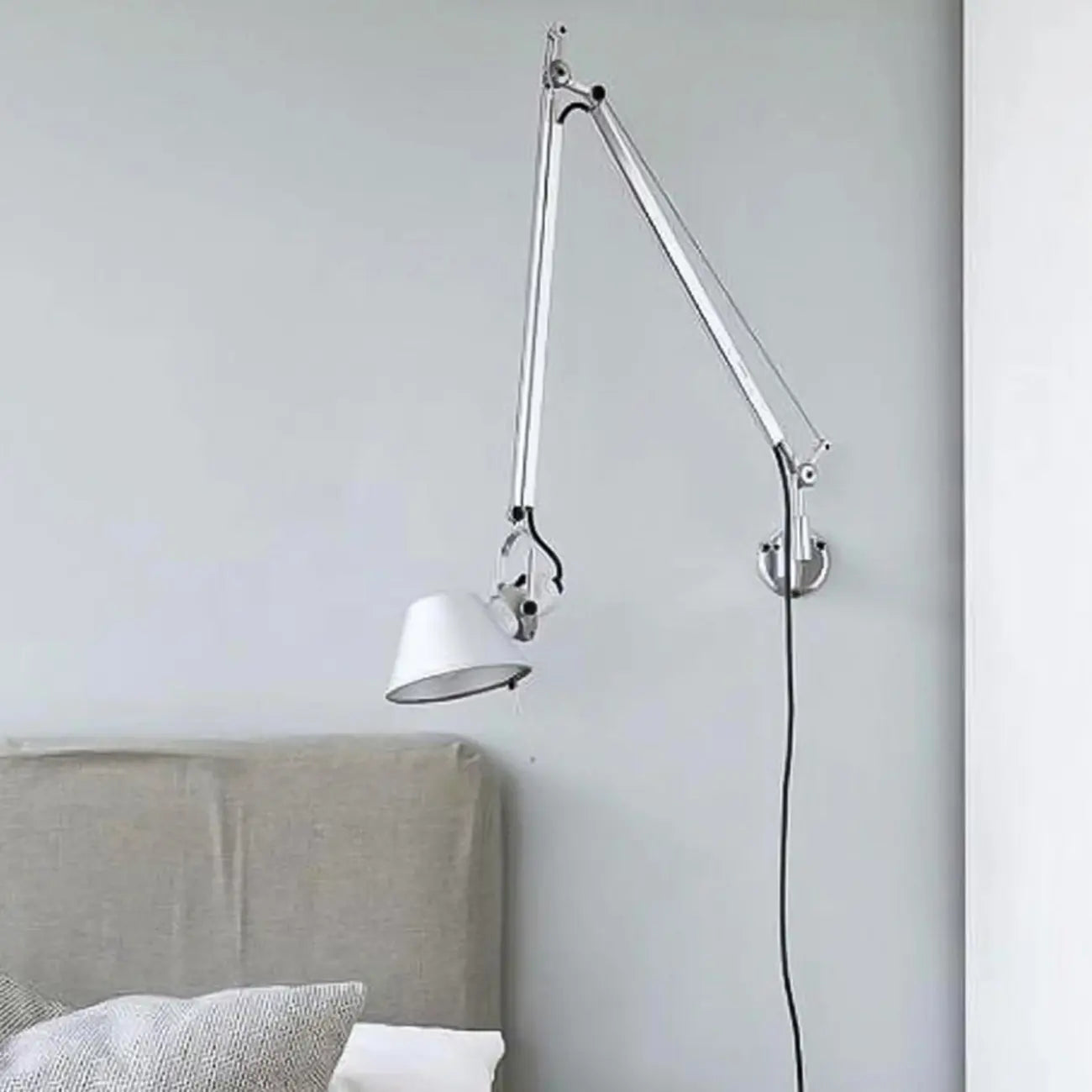 Industrial Silver Aluminum Adjustable Swing Arm Wall Light