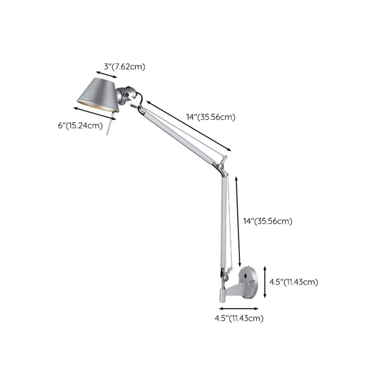 Industrial Silver Aluminum Adjustable Swing Arm Wall Light