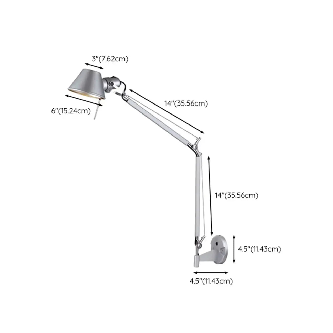 Industrial Silver Aluminum Adjustable Swing Arm Wall Light