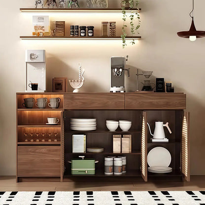 Medium Wood Rattan Kitchen Storage Cabinet in Natural Finish