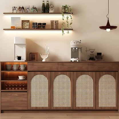 Medium Wood Rattan Kitchen Storage Cabinet in Natural Finish
