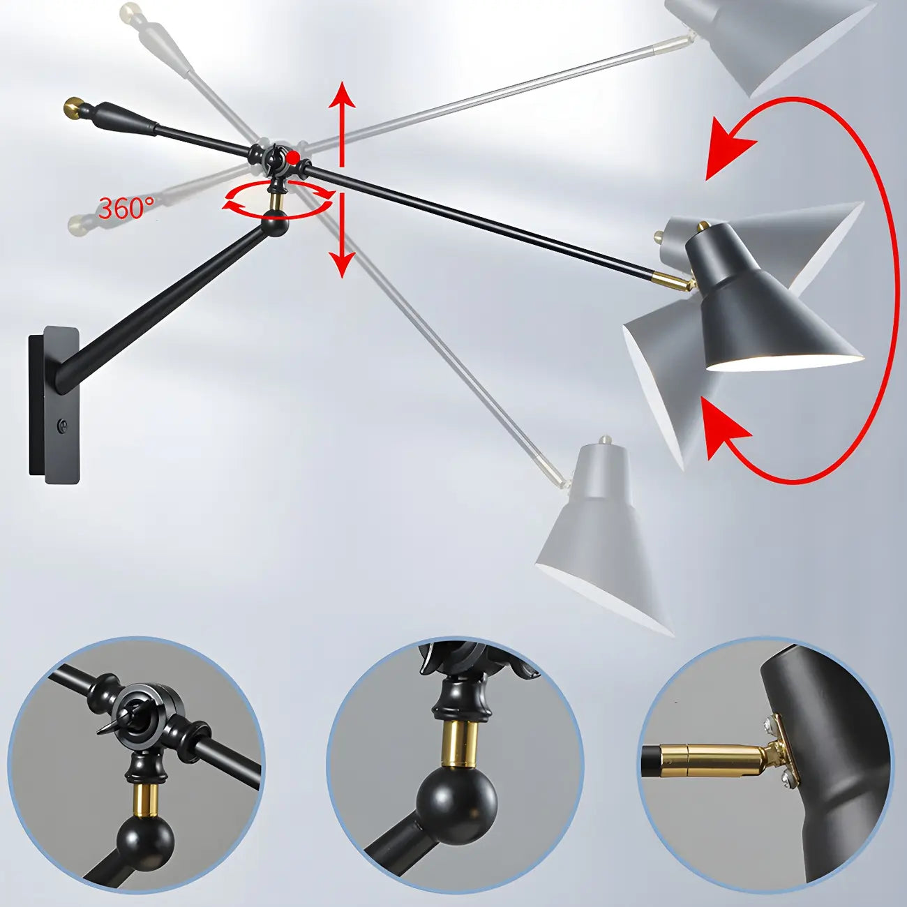 Geometric Metal Adjustable Swing Arm Wall Light