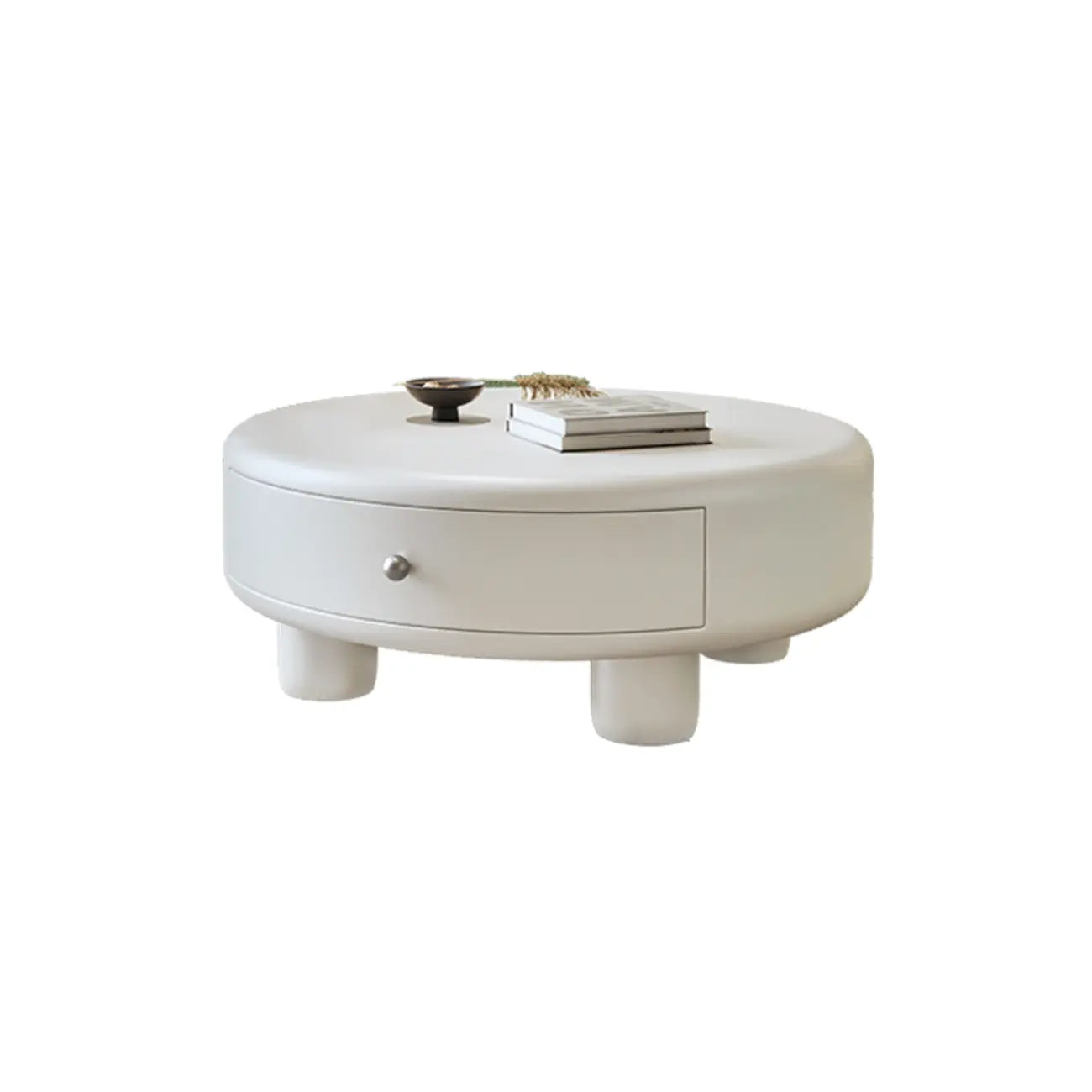 Cream Round Elegant Drawers Round Wood Coffee Table