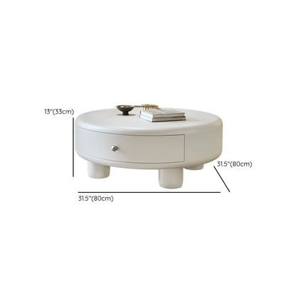Cream Round Elegant Drawers Round Wood Coffee Table