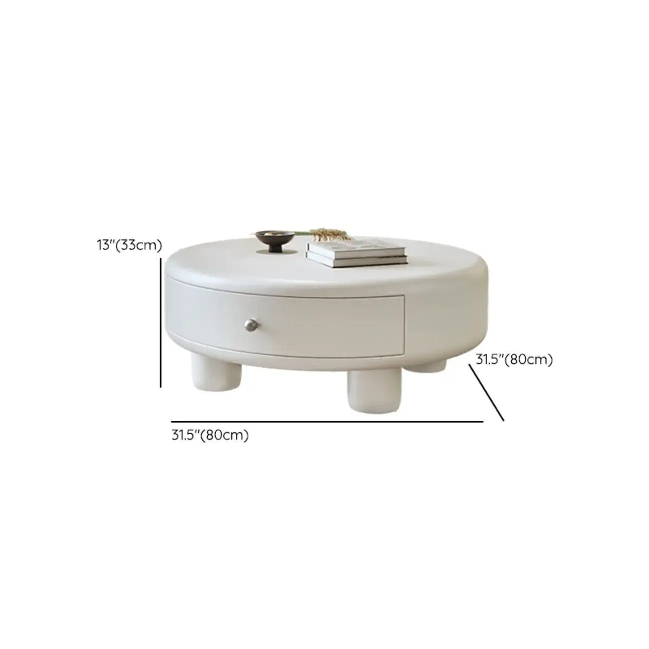 Cream Round Elegant Drawers Round Wood Coffee Table