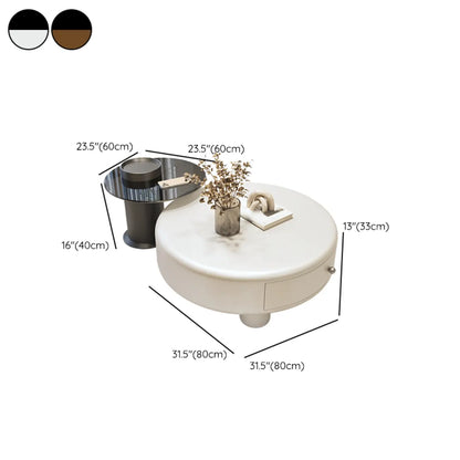 Cream Round Elegant Drawers Round Wood Coffee Table