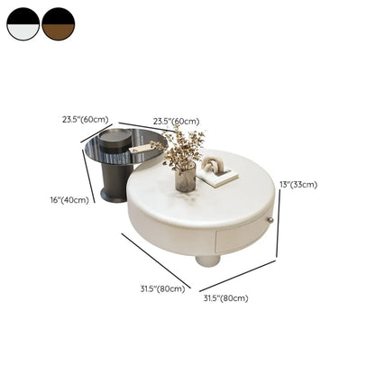 Cream Round Elegant Drawers Round Wood Coffee Table