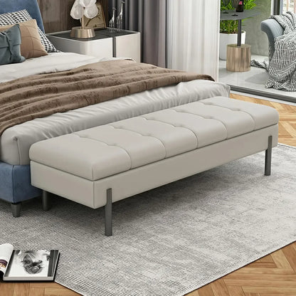 Modern Grey Upholstered Bedroom Bench with Hidden Storage