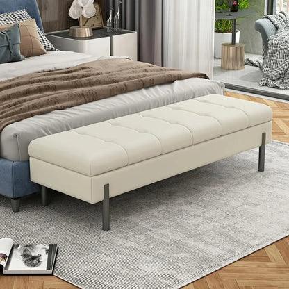 Modern Grey Upholstered Bedroom Bench with Hidden Storage