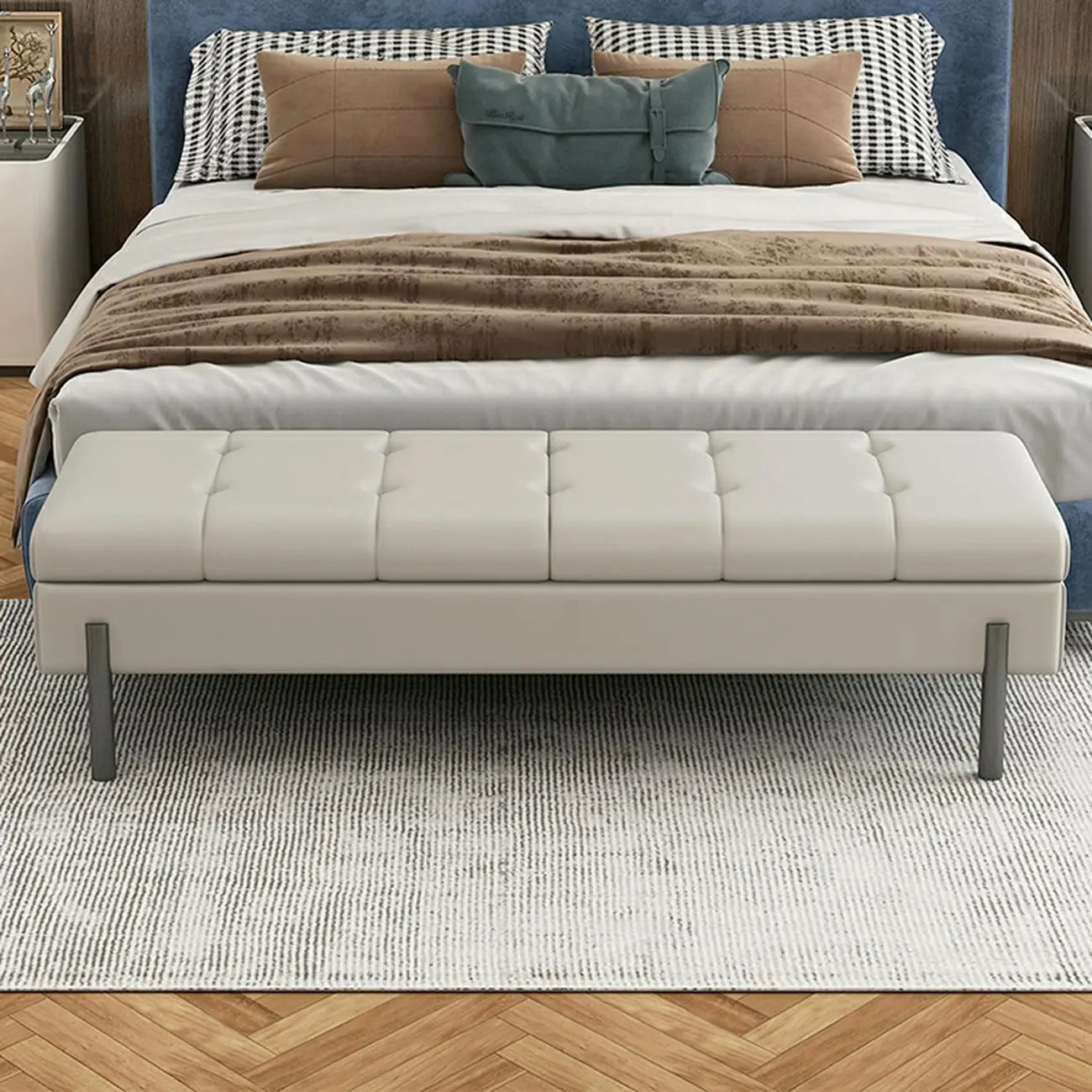 Modern Grey Upholstered Bedroom Bench with Hidden Storage