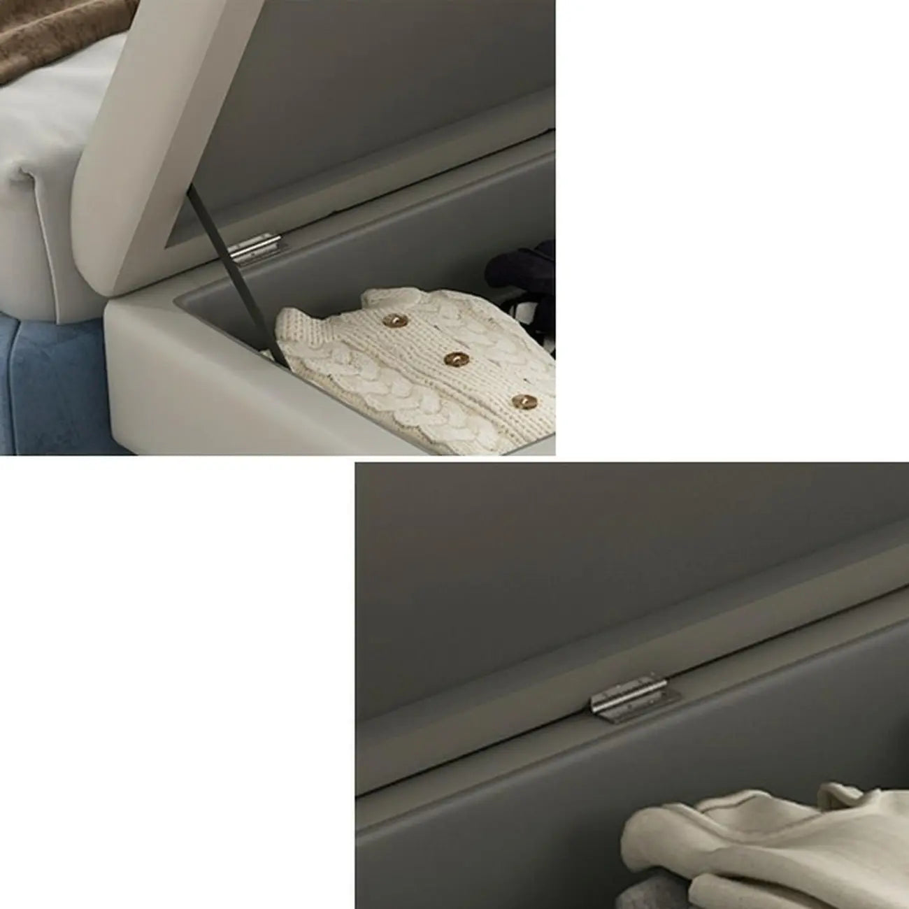 Modern Grey Upholstered Bedroom Bench with Hidden Storage