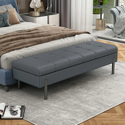 Modern Grey Upholstered Bedroom Bench with Hidden Storage