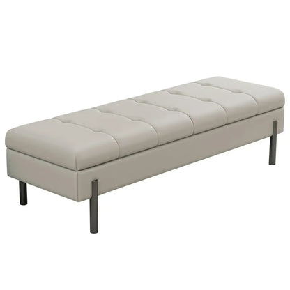 Modern Grey Upholstered Bedroom Bench with Hidden Storage