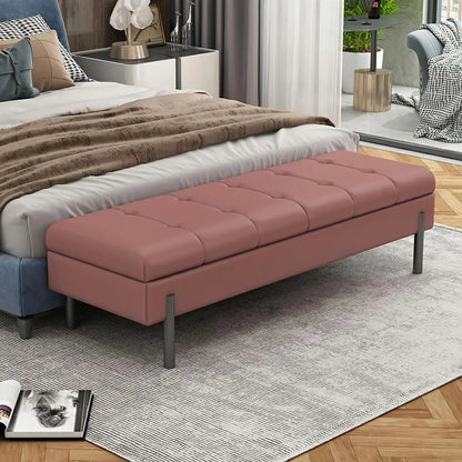 Modern Grey Upholstered Bedroom Bench with Hidden Storage