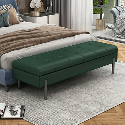 Modern Grey Upholstered Bedroom Bench with Hidden Storage