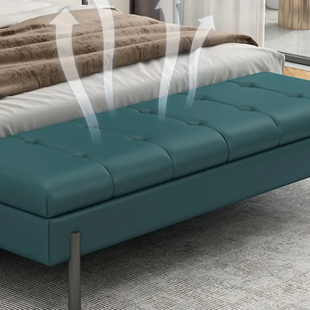 Modern Grey Upholstered Bedroom Bench with Hidden Storage