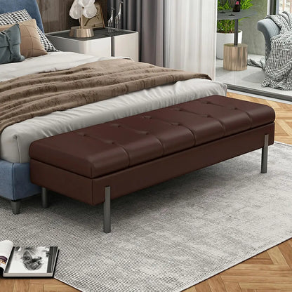 Modern Grey Upholstered Bedroom Bench with Hidden Storage