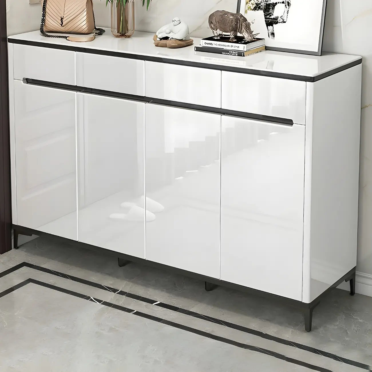 Sleek Entryway Wooden Shoe Storage Cabinet with Glass Top