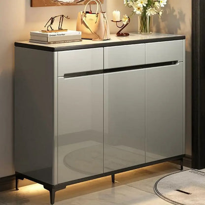 Sleek Entryway Wooden Shoe Storage Cabinet with Glass Top