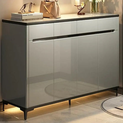 Sleek Entryway Wooden Shoe Storage Cabinet with Glass Top