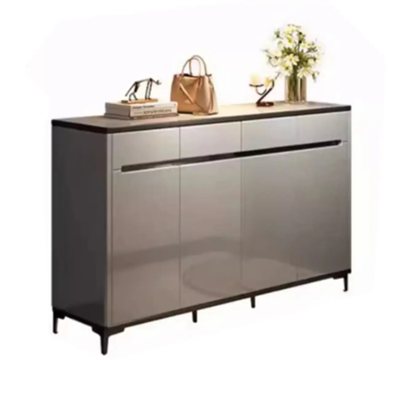 Sleek Entryway Wooden Shoe Storage Cabinet with Glass Top