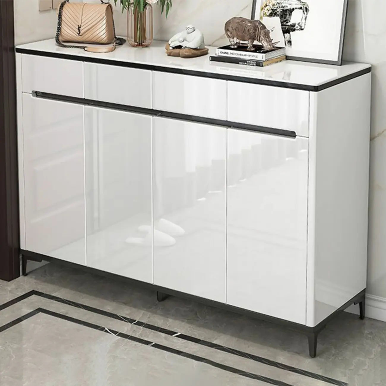 Sleek Entryway Wooden Shoe Storage Cabinet with Glass Top