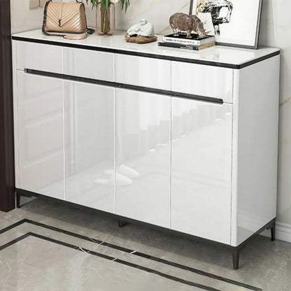 Sleek Entryway Wooden Shoe Storage Cabinet with Glass Top