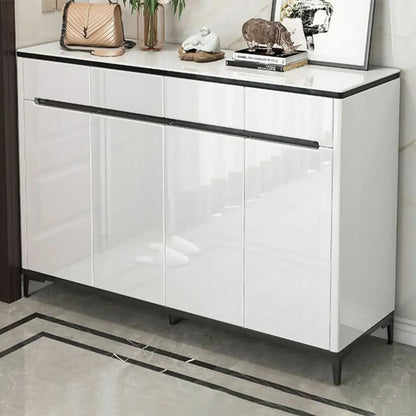 Sleek Entryway Wooden Shoe Storage Cabinet with Glass Top